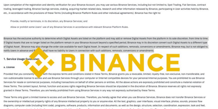 截圖 2023-06-11 上午104243 | 動區動趨-最具影響力的區塊鏈新聞媒體 幣安更新《服務條款》: 下架幣種若未提領,交易所有權換成其他加密貨幣