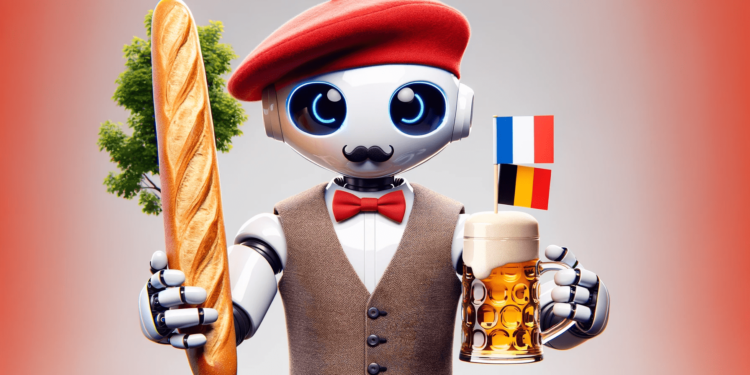 DALLE 2023-11-10 154421 - An AI character associated with Europe wearing a red beret and holding a French baguette in one hand and a German beer stein in the other The AI has 1 | 動區動趨-最具影響力的區塊鏈新聞媒體 號稱歐洲版OpenAI》Aleph Alpha再獲5億鎂融資,能掌握歐洲市場?