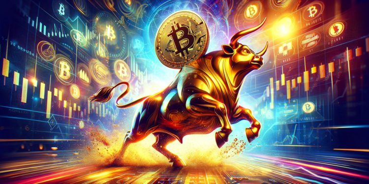 DALLE 2023-11-15 181045 - A vivid and dynamic image showcasing the Bitcoin logo riding on top of a golden bull in full charge The scene should embody a sense of energy and mom | 動區動趨-最具影響力的區塊鏈新聞媒體 比特幣進入牛初階段?接下去劇情該怎麼走