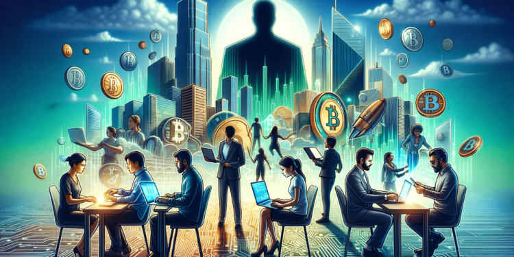 DALLE 2023-11-20 103107 - A conceptual image representing the themes of cryptocurrency innovation and minimal government intervention The foreground shows a diverse group of 1 | 動區動趨-最具影響力的區塊鏈新聞媒體 美國總統候選人Ramaswamy:「讓比特幣成為未來!」捍衛BTC免受政府荼毒