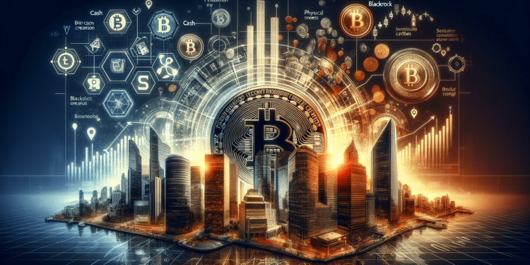 DALLE 2023-11-23 111913 - An informative and professional banner for an article on Bitcoin spot ETFs featuring a mix of financial and cryptocurrency elements The image should 1 | 動區動趨-最具影響力的區塊鏈新聞媒體 比特幣現貨ETF到底在拖什麼?彭博分析師:最核心難題是這一點
