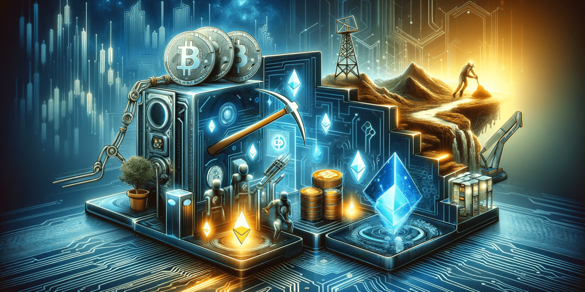 DALLE 2023-11-24 114854 - A conceptual illustration depicting liquidity mining in the context of cryptocurrency stablecoins The image should feature digital representations of 1 | 動區動趨-最具影響力的區塊鏈新聞媒體 穩定幣流動性挖礦指南》七大項目整理,年化報酬上看70%