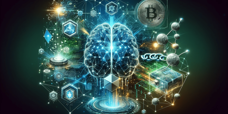 DALLE 2023-12-04 114745 - An abstract conceptual illustration representing the fusion of AI and blockchain technology The image should depict a futuristic and innovative scene 1 | 動區動趨-最具影響力的區塊鏈新聞媒體 加密貨幣結合AI:人工智慧將如何重塑Web3世界?