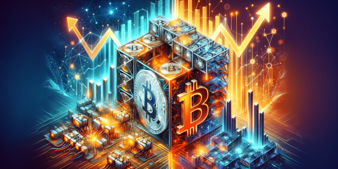 DALLE 2023-12-12 131824 - A captivating digital banner depicting the dual themes of Bitcoin mining and optimism in the cryptocurrency market The lower half of the image shows 1 | 動區動趨-最具影響力的區塊鏈新聞媒體 比特幣礦企看漲BTC!今年投資礦機超12億美元,中國製造商成最大贏家
