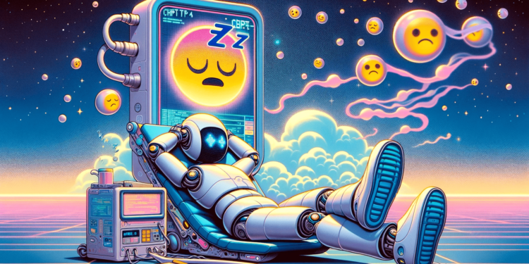 DALLE 2023-12-13 155847 - A humorous and whimsical illustration depicting the concept ChatGPT-4 becomes lazy The image should show a futuristic cartoon-style ChatGPT-4 repr 1 | 動區動趨-最具影響力的區塊鏈新聞媒體 OpenAI承認GPT-4「真的變笨」回答偷懶敷衍,社群分享妙招:情緒勒索