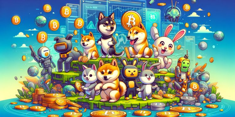 DALLE 2024-01-01 133526 - A playful and imaginative illustration featuring various animal-themed cryptocurrencies in a digital landscape The scene includes cartoon representat | 動區動趨-最具影響力的區塊鏈新聞媒體 「非龍頭」的銘文、迷因幣,還有上漲空間嗎?