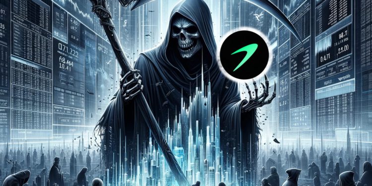 DALLE 2024-01-01 172110 - A chilling high-tech style illustration of the Grim Reaper in a financial market setting The Reaper portrayed with a sleek modern design wields a | 動區動趨-最具影響力的區塊鏈新聞媒體 評論》TRB妖幣的暴漲暴跌,是莊家在「作惡」嗎?