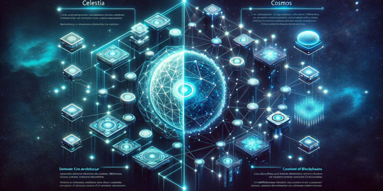 DALLE 2024-01-17 121205 - A futuristic digital illustration representing a comparison between Celestia and Cosmos The image is divided in the middle with the left side dedica | 動區動趨-最具影響力的區塊鏈新聞媒體 Celestia vs Cosmos:對比核心架構、應用場景及代幣價值