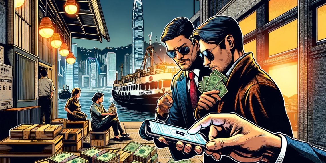 DALLE 2024-02-13 120657 - Create an American comic book style image with a 9_25 aspect ratio depicting a scene at a Hong Kong port In the scene two individuals are engaged | 動區動趨-最具影響力的區塊鏈新聞媒體 香港出爐「場外OTC幣商」立法建議,台灣呢?