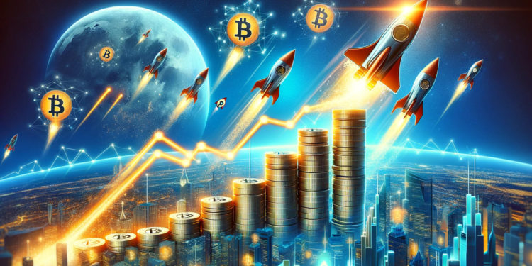 DALLE 2024-02-15 170540 - Create a dynamic and engaging image that represents the soaring success of Bitcoin and its Layer 2 projects like Stacks and Nervos Network reflecting 1 | 動區動趨-最具影響力的區塊鏈新聞媒體 比特幣Layer2全線暴漲!STX單日飆升27%、CKB一個月翻漲300%