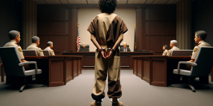 DALLE 2024-02-22 131455 - Visualize a scene from behind depicting a character with curly hair dressed in a brown and beige prison jumpsuit wearing ankle cuffs The character 1 | 動區動趨-最具影響力的區塊鏈新聞媒體 SBF首次出庭一臉焦慮!新聘律師也替Celsius打官司,遭法官疑「有利益衝突」