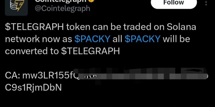 | 動區動趨-最具影響力的區塊鏈新聞媒體 知名外媒 Cointelegraph 的 X 驚傳遭駭!分享多檔花式假空投、釣魚地址