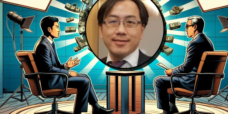 DALLE 2024-03-22 194605 - Create an image in the style of American realistic comic books The scene is set in a television studio with two Asian men dressed in suits each sitt | 動區動趨-最具影響力的區塊鏈新聞媒體 垃圾幣詐騙震撼法界》專訪檢察官洪敏超:法務部全面進化「幣圈知識」打擊洗錢