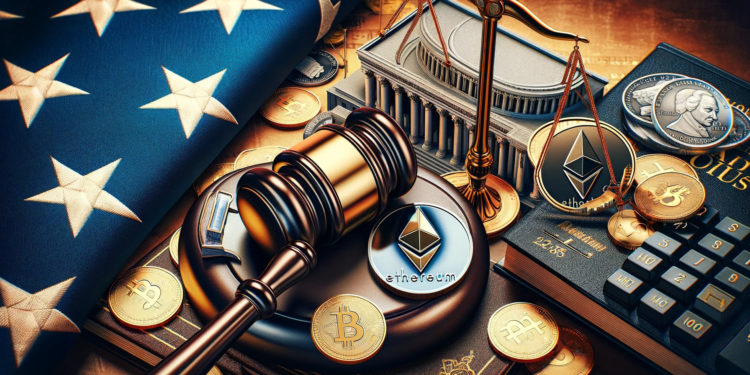DALLE 2024-04-10 104952 - Create an image featuring a gavel Ethereum coins and a representation of the US government such as the Capitol building to symbolize a legal bat 1 | 動區動趨-最具影響力的區塊鏈新聞媒體 以太坊早期顧問向美國政府「索賠96億鎂」:FBI惡意指控讓我錯過牛市暴富機會
