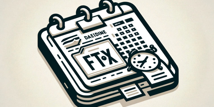 DALLE 2024-05-16 125941 - Create a 2_1 aspect ratio featured image with a large FTX logo a calendar showing the deadline and a clock The image should be simple and clear em 1 | 動區動趨-最具影響力的區塊鏈新聞媒體 FTX延長債權申請至今年Q3,如何確認已完成索賠KYC?