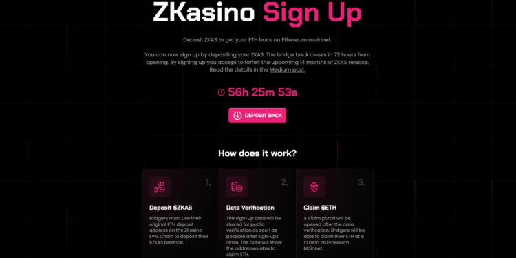 ZKasino-Signup | 動區動趨-最具影響力的區塊鏈新聞媒體 疑Rug捲款的ZKasino宣布1:1退還ETH,但限時72小時、還須退回$ZKAS..