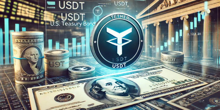 DALLE 2024-06-15 165101 - An image featuring the Tether USDT logo prominently displayed alongside US Treasury bonds The scene should convey a modern financial setting with 1 1 | 動區動趨-最具影響力的區塊鏈新聞媒體 華爾街日報:穩定幣救了美國債務危機,Tether:USDT是短期美債前三大買家