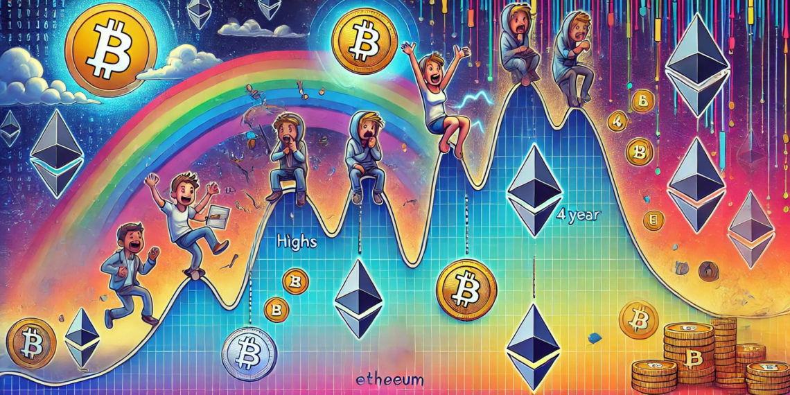 DALLE 2024-06-21 112921 - An illustration showing the cyclical nature of cryptocurrency markets depicting extreme optimism during market highs and extreme pessimism during low 1 | 動區動趨-最具影響力的區塊鏈新聞媒體 加密普及 vs. 去中心化:一場無解的悖論?