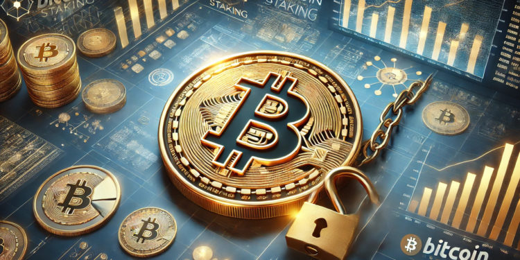 DALLE 2024-09-13 110835 - A visually appealing image depicting Bitcoin staking The image features a golden Bitcoin symbol with a secure lock and chain representing the concep 1 | 動區動趨-最具影響力的區塊鏈新聞媒體 最火賽道:五大比特幣流動性質押協議速覽