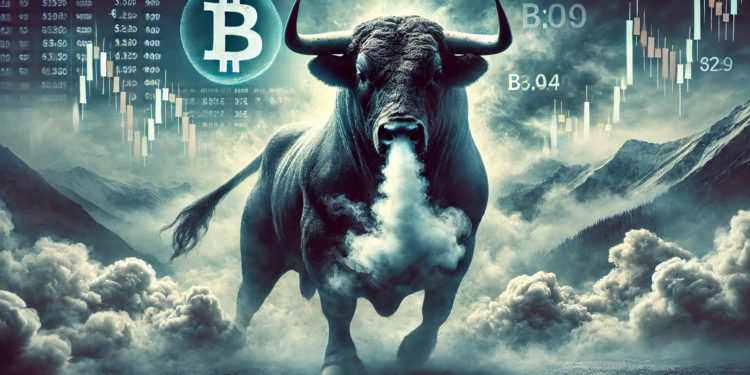DALLE 2024-11-12 104613 - A powerful bull exhaling mist in a foggy atmosphere standing straight and facing forward symbolizing the upcoming cryptocurrency market bull run Th 1 | 動區動趨-最具影響力的區塊鏈新聞媒體 美股3大指數再創新高!Coinbase飆漲20%、Tether預先鑄造20億枚USDT
