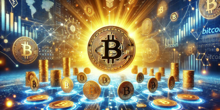 DALLE 2024-11-18 112103 - An inspiring image showcasing Bitcoin as the foundational asset driving the prosperity of the cryptocurrency economy The scene features a large golde 1 | 動區動趨-最具影響力的區塊鏈新聞媒體 HTX深度研報:BTCFi 生態系成長及未來展望