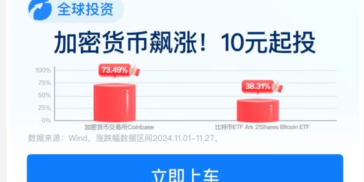 重大訊號！支付寶首頁出現加密基金廣告：一鍵投資比特幣、Coinbase，中國禁令將鬆綁？