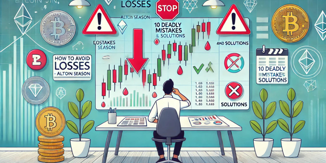 DALLE 2024-12-20 105329 - A simplified and visually engaging illustration for How to Avoid Losses in This Altcoin Season_ 10 Deadly Mistakes and Solutions The scene features 1 | 動區動趨-最具影響力的區塊鏈新聞媒體 如何避免在山寨幣季中虧損:10個致命錯誤與應對攻略