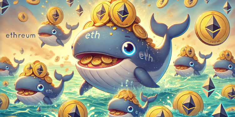 DALLE 2024-12-21 124846 - A whimsical and playful illustration showing happy whales enthusiastically buying large amounts of Ethereum ETH The whales are depicted with cheerf 1 | 動區動趨-最具影響力的區塊鏈新聞媒體 ETH/BTC匯率強彈7.7%!10位巨鯨提取近1.8萬枚以太坊、川普家族WLF再加倉250萬美元