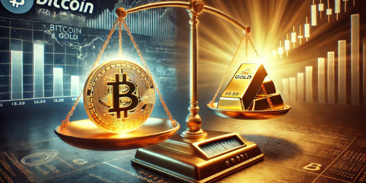 DALLE-2024-12-10-125732-A-symbolic-image-illustrating-Bitcoins-struggle-to-surpass-gold-as-the-ultimate-store-of-value-The-scene-features-a-glowing-Bitcoin-coin-attempting-1-750x375 | 動區動趨-最具影響力的區塊鏈新聞媒體 黃金突破阻力,比特幣將接棒?分析師:川普關稅威脅 資金現大量避險趨勢