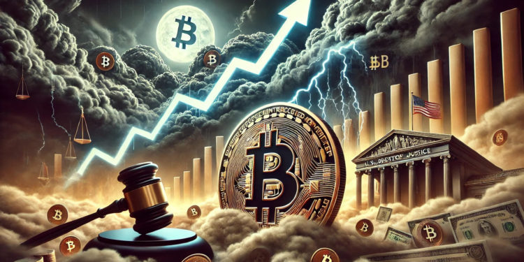 DALLE 2025-01-14 105624 - A dramatic digital illustration capturing Bitcoins potential prolonged consolidation reflecting uncertainty in the market The image features a Bitc 1 | 動區動趨-最具影響力的區塊鏈新聞媒體 Bitfinex:美債殖利率飆升抽走資金、ETF淨流出..比特幣恐盤整數個月