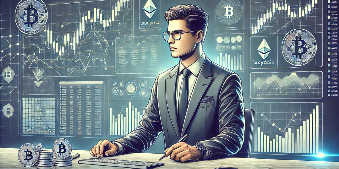 DALLE 2025-02-13 111834 - A professional and modern digital illustration of an investor analyzing cryptocurrency charts The scene features a person sitting at a desk focused 1 | 動區動趨-最具影響力的區塊鏈新聞媒體 山寨季消失後,如何在加密貨幣新格局中持續盈利?