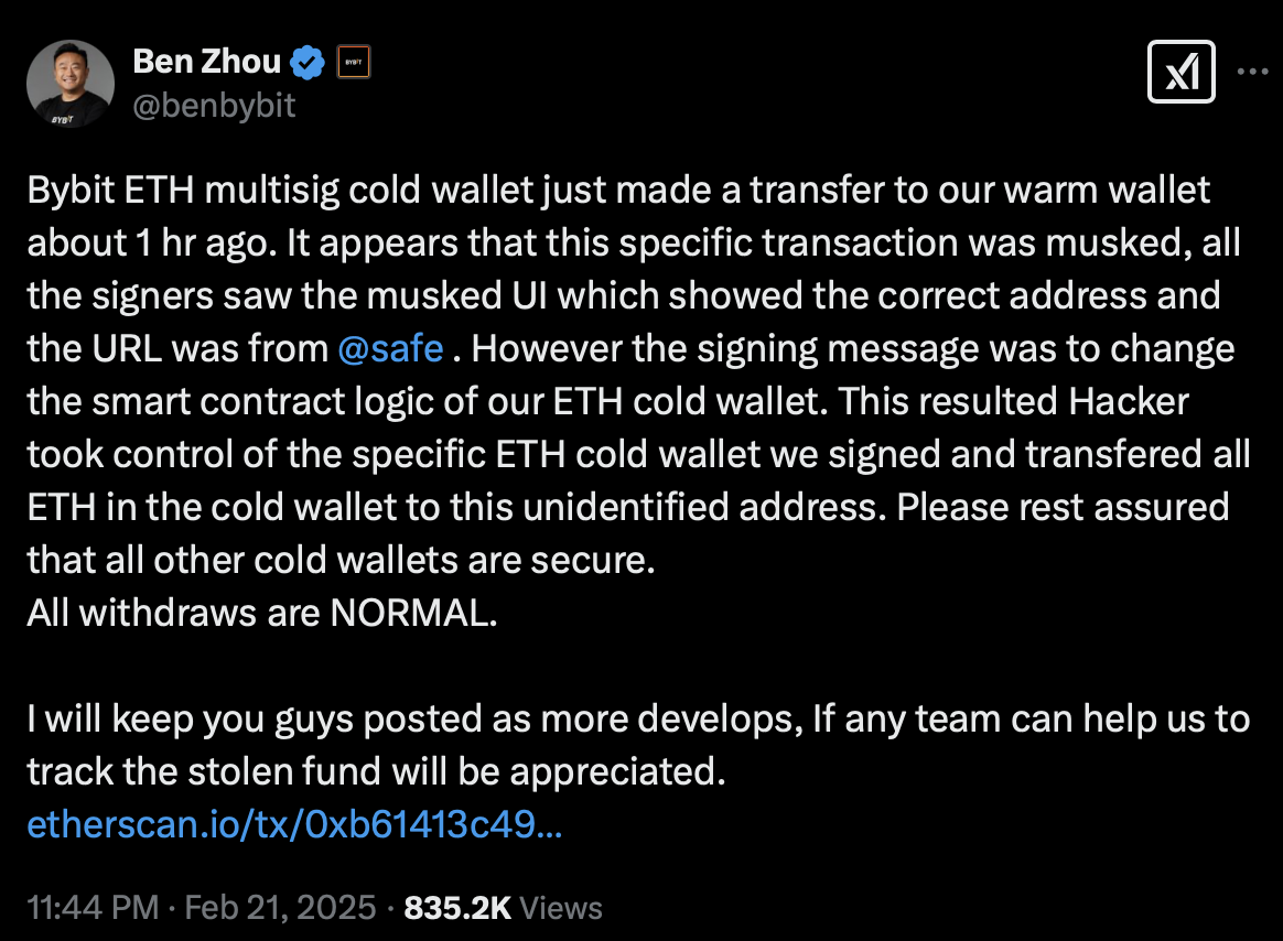 快訊》Bybit交易所被駭！14.7億鎂ETH異常轉出，官方：提款保持正常