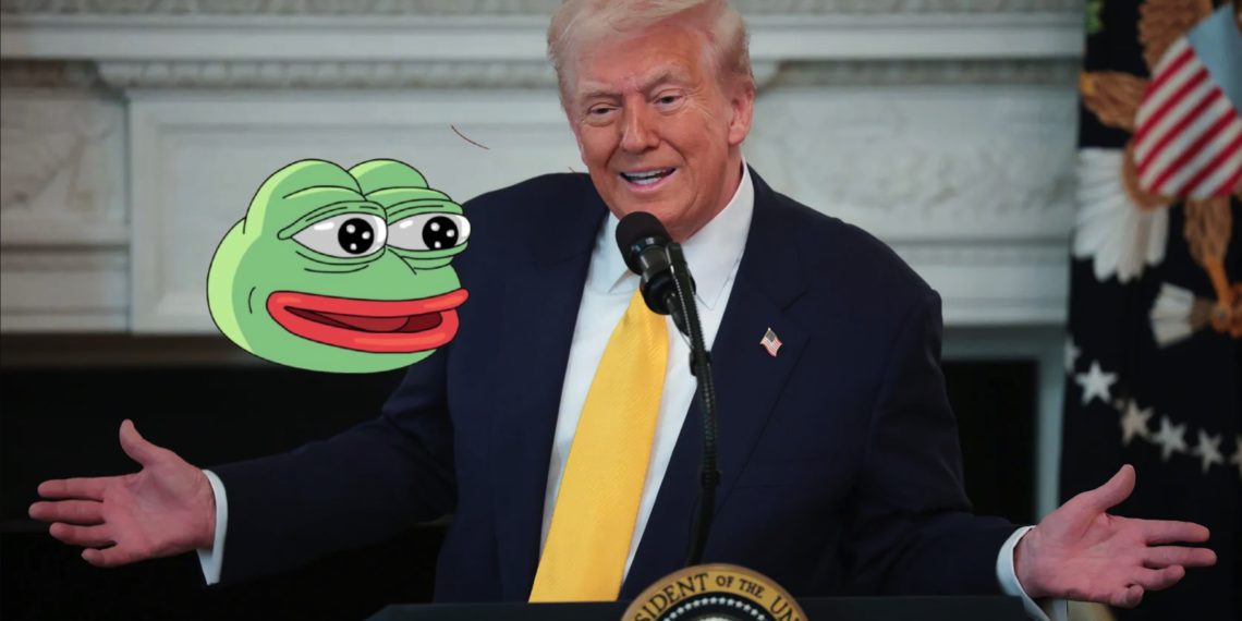 川普突發含有佩佩蛙的梗圖 $PEPE 跳漲，暗示將放寬迷因幣管制？