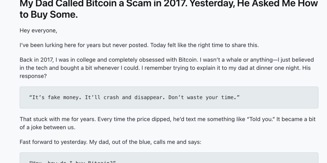 Xnip2025-06-22_13-24-03 | 動區動趨-最具影響力的區塊鏈新聞媒體 我爸在 2017 年說比特幣是騙局,昨天,他問我該怎麼買?