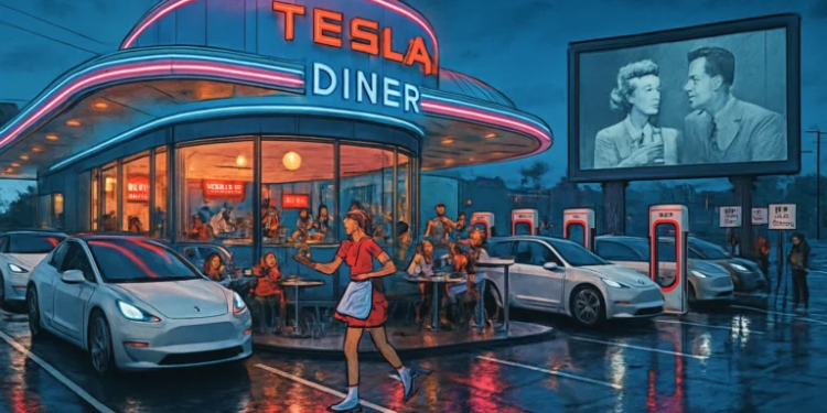 tesladiner | 動區動趨-最具影響力的區塊鏈新聞媒體 Tesla Diner開業爆火!特斯拉充電站、美式餐點..馬斯克給了人們哪些驚喜?