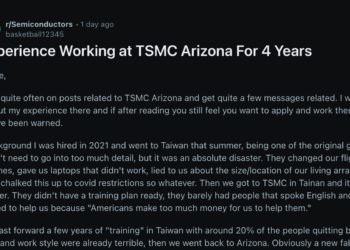 [自述] 美國人在台積電美廠工作4年：活得像條狗，日常充滿歧視、騷擾、永無止盡的加班…