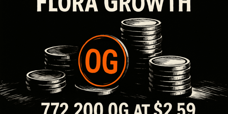 Flora Growth 完成首筆 0G 購入，以均價 2.59 美元買入 772,200 枚 0G