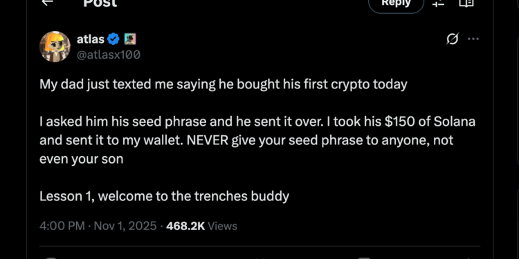 我爸剛買人生第一筆加密貨幣，我要到助記詞後掏空了他錢包：歡迎來到加密世界～