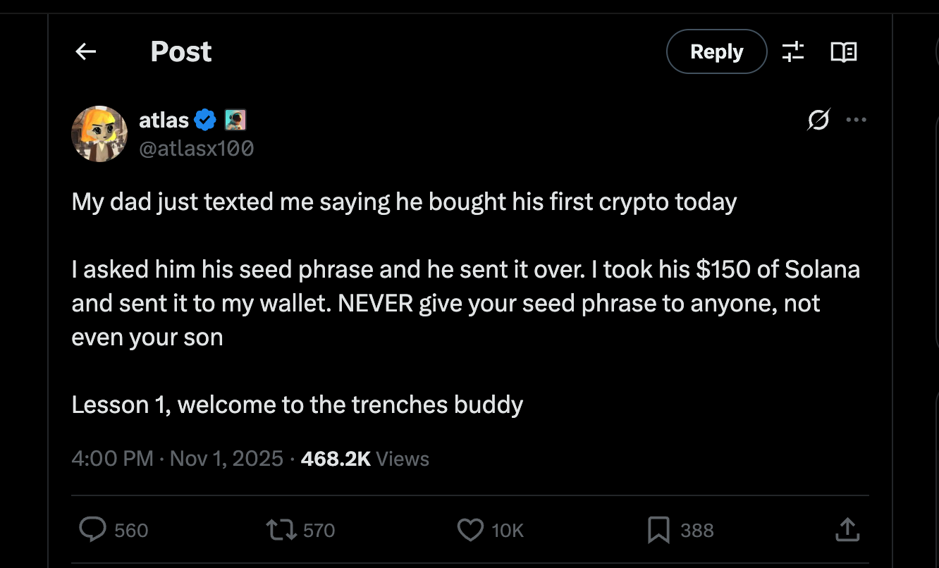 我爸剛買人生第一筆加密貨幣，我要到助記詞後掏空了他錢包：歡迎來到加密世界～ | 動區動趨-最具影響力的區塊鏈新聞媒體