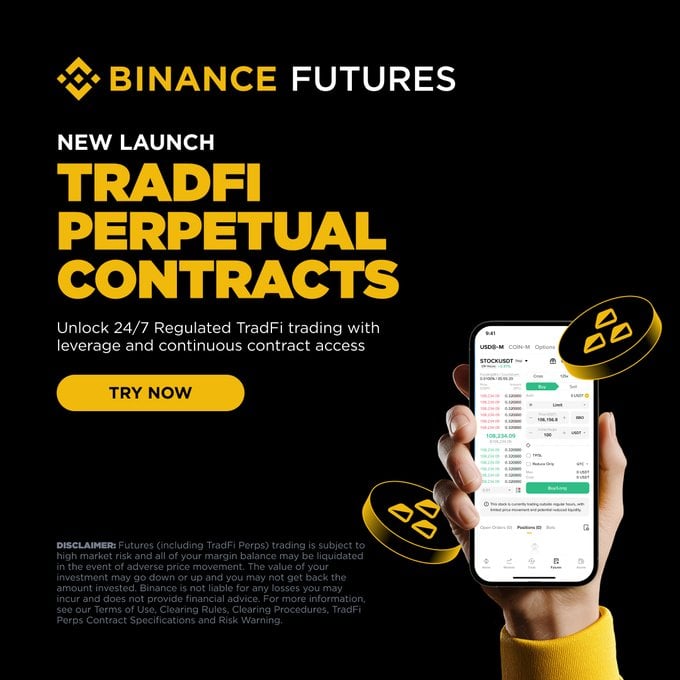 幣安推出首批受監管、以穩定幣結算的傳統金融 (TradFi) 永續合約,首發涵蓋黃金與白銀