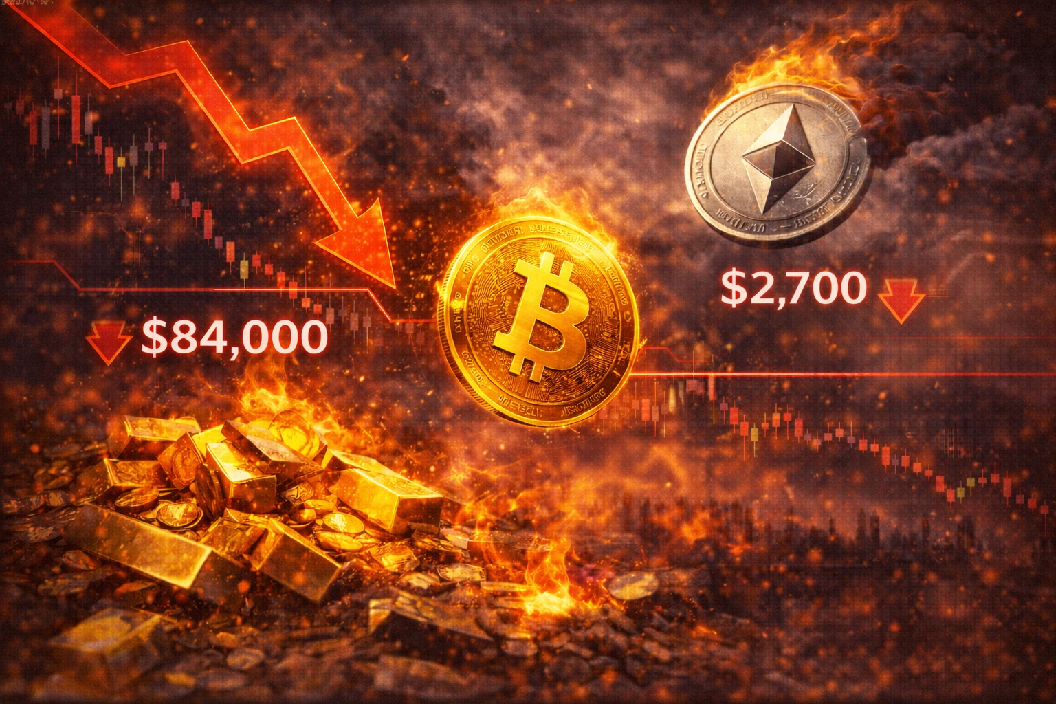 絕望!比特幣跌破84000、以太坊摔穿2700,黃金暴跌補漲後加密流動性缺乏