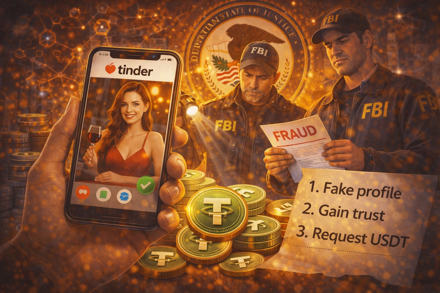 Tinder殺豬盤現形！美司法部追繳20萬USDT，揭開愛情詐騙三步驟陷阱