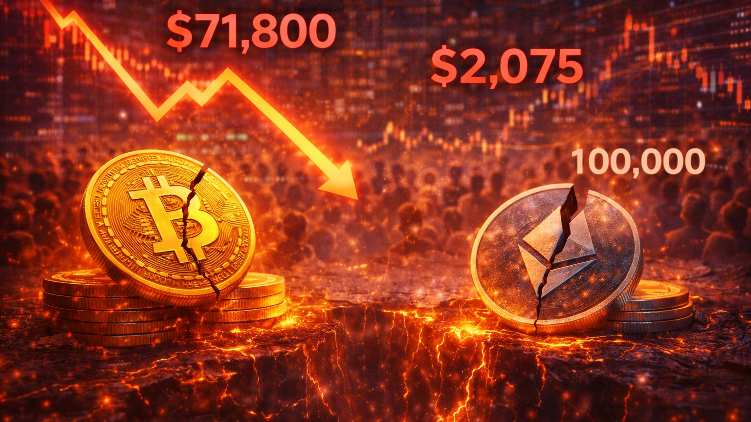 比特幣跌穿 71800、以太坊下殺 2075 美元「連四天爆倉10萬人」加密行情還有救？