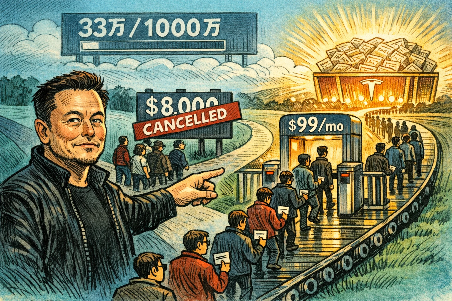 特斯拉正式取消 FSD「買斷制」只剩月繳 99 美元，馬斯克 1 兆薪水要湊滿千萬訂戶