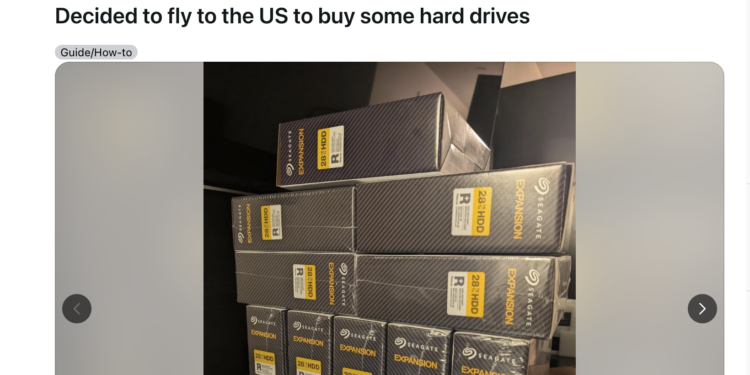 uk-user-flies-nyc-hdds-cheaper-ai-datacenters-bought-supply | 動區動趨-最具影響力的區塊鏈新聞媒體 硬碟有多貴?英國鄉民飛到美國買,機票+酒店還倒賺 6 萬元