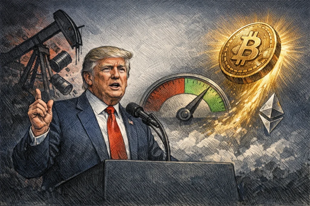 川普宣布解除石油制裁，比特幣衝 69,500 美元、以太坊突破2053、爆倉達 3.42 億鎂