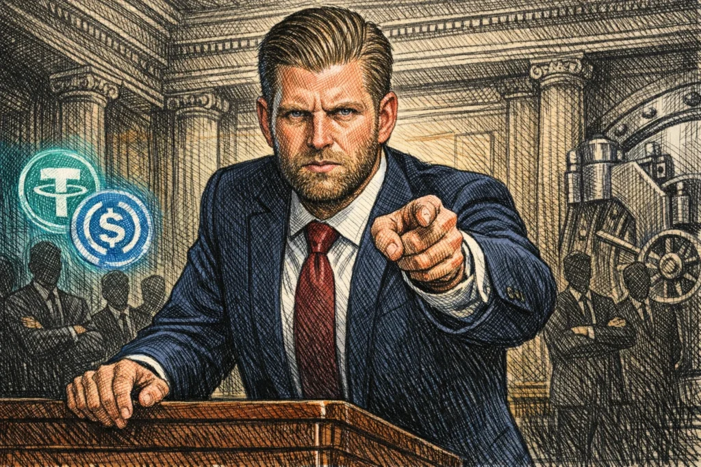 Eric Trump 批評銀行阻擋穩定幣計息，但川普家族本身就是利害關係人