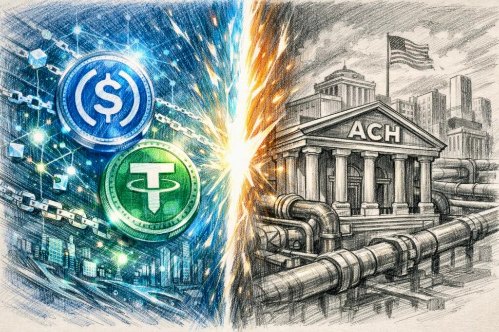 穩定幣 2 月交易量達 7.2 兆美元，首度超車美國 ACH 系統！24/7 無國界優勢痛擊傳統銀行