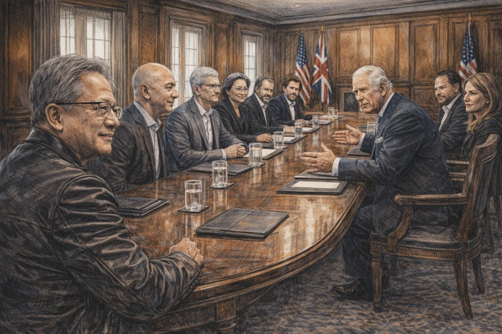 英國國王查爾斯會見黃仁勳、Jeff Bezos、Tim Cook等科技六巨頭聊新創：你們都是要命的競爭者