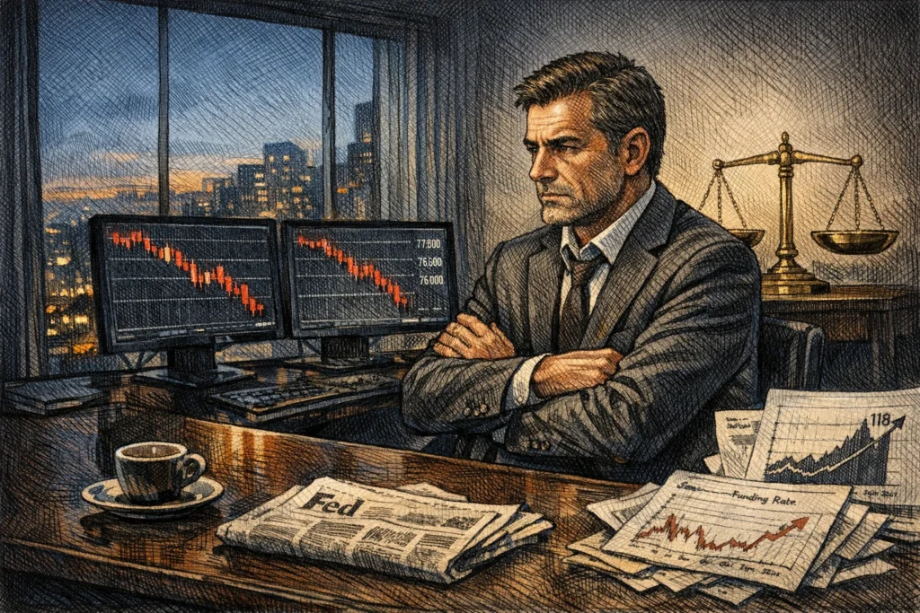 比特幣資金費率連兩週負值，叩關$77,800 失敗，對比鯨魚多空比穩到不行，你害怕了嗎？